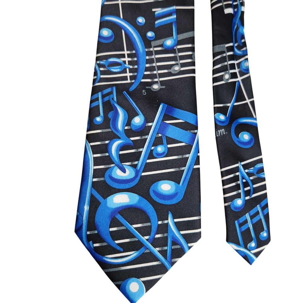 Ralph Marlin Necktie Musical Notes Black Blue Vintage Music Band Choir Teacher‎